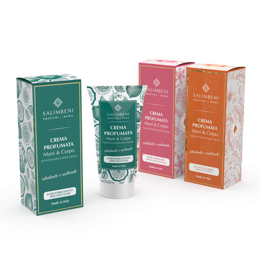 Set of three 50ml scented creams for hands and body (Bergamot Elixir + Amber Enchantment + Spices of Byzantium)