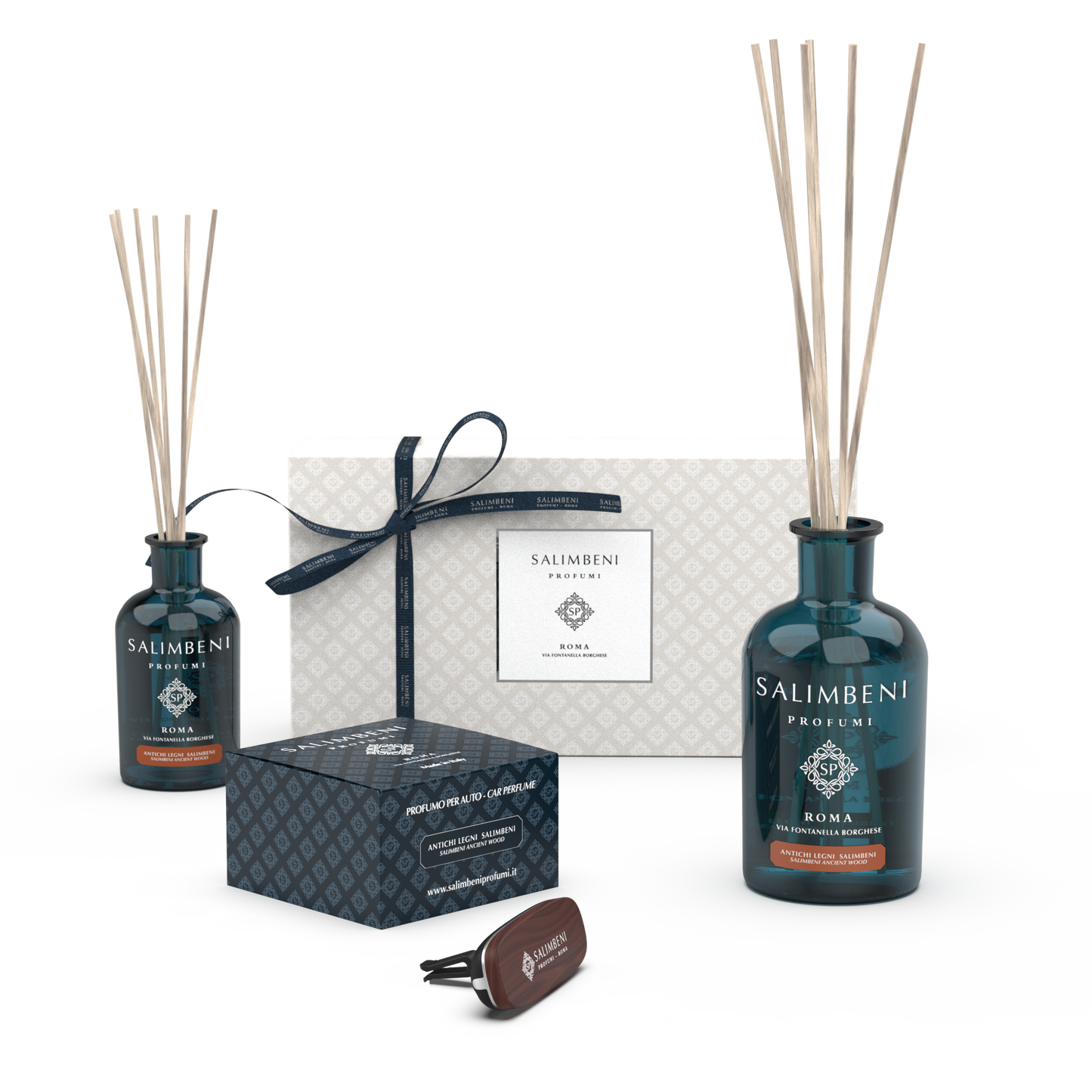 Salimbeni Ancient Wood (Wood Premium Car Perfumer + Stick Diffuser 100 ml + Stick Diffuser 250 ml + Gift Box)